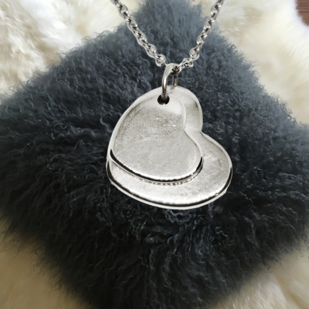 Sterling Silver Hearts Pendant with Stainless Steel Necklace - Picture 2 of 5